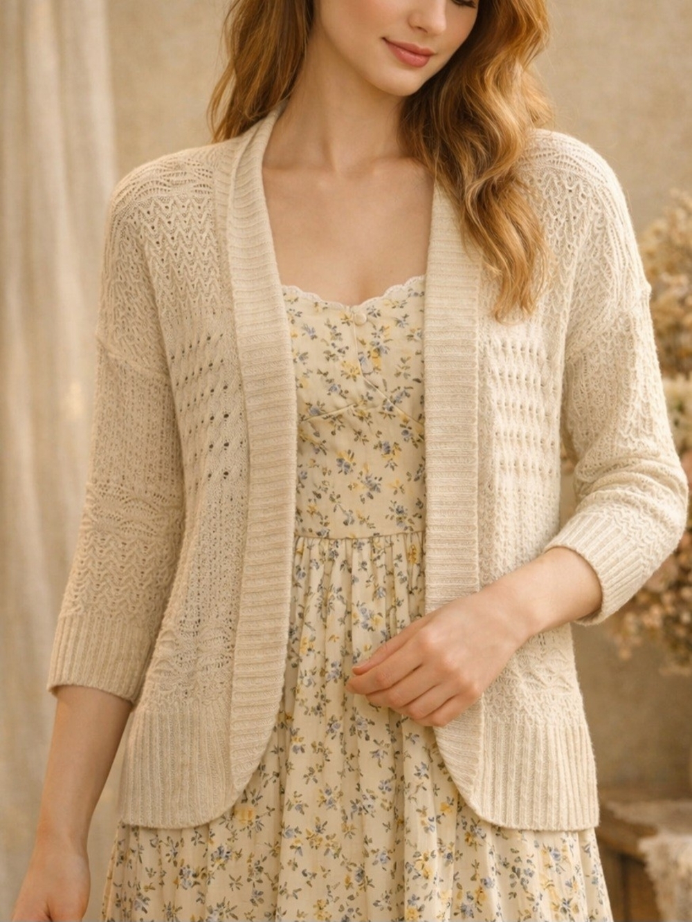 3/$15 Garage Cream Open-Front Knit Cardigan
